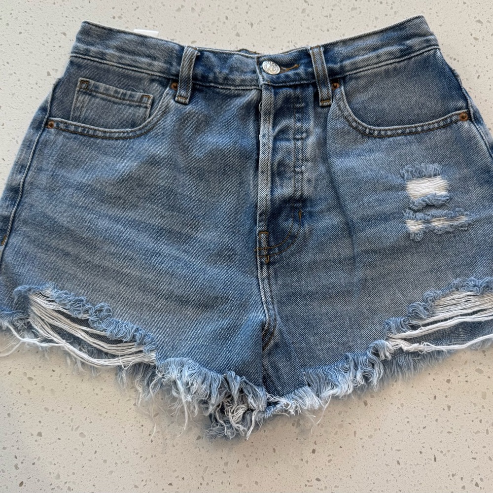 Pacsun Vintage High Rise Vintage Short Sz 27 Blue Distressed Button Fly Summer